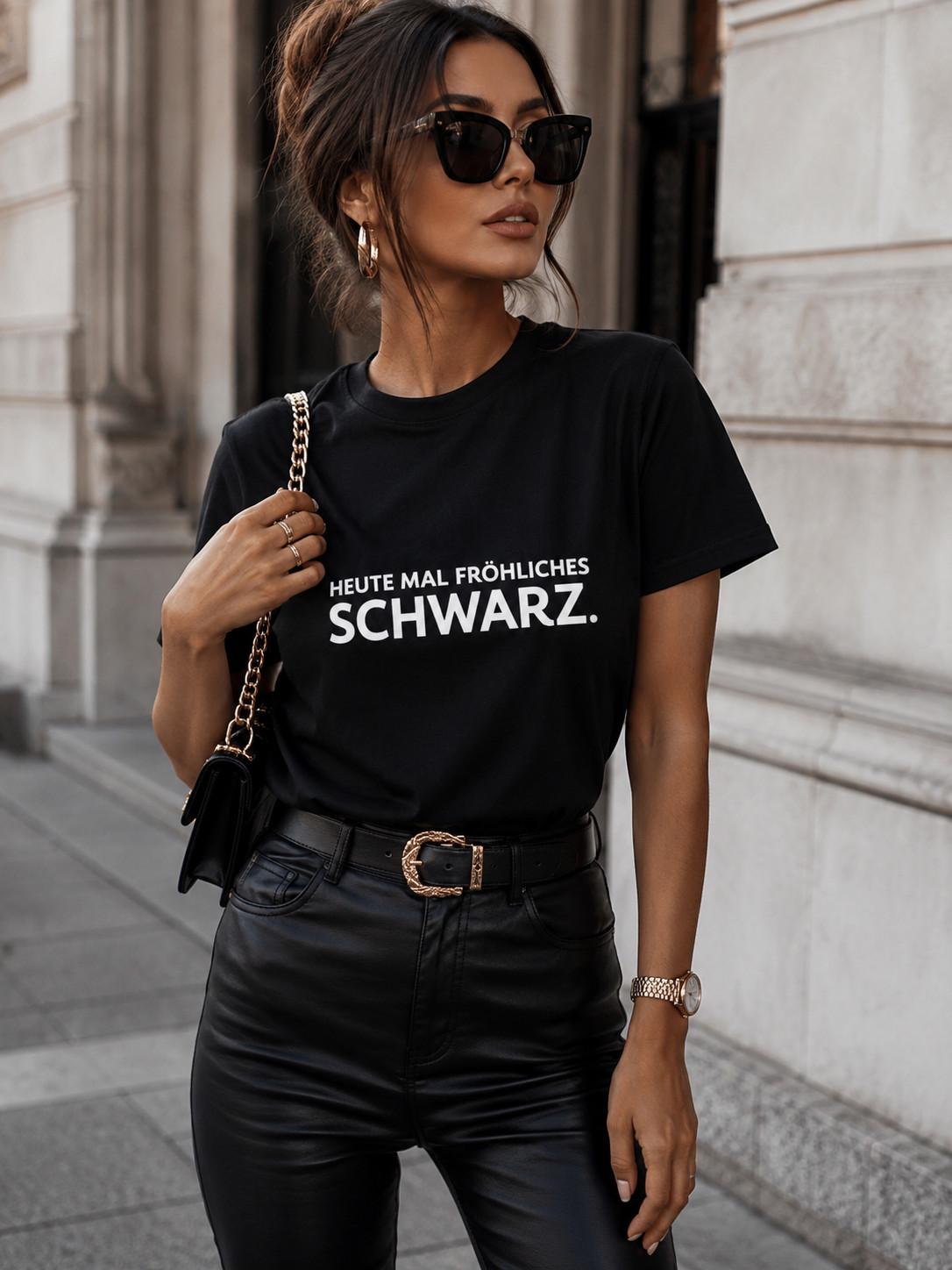 Heute Mal Fröhliches Schwarz German Goth T-Shirt Black Graphic Tee Emo Alt Shirt L