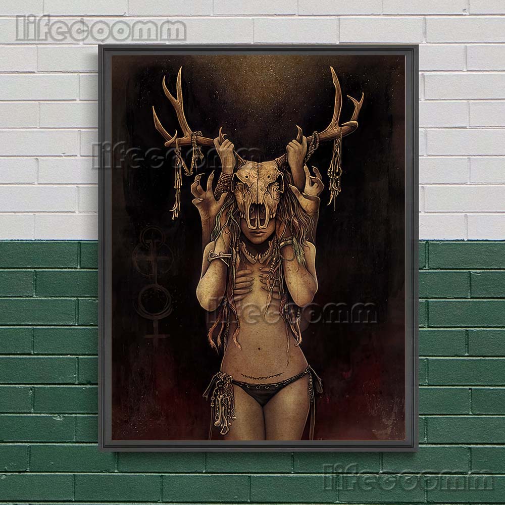 Medusa And Shaman Witches Retro Wall Art Canvas Painting Evil Devil Witchcraft Art Poster And Prints Home Decor Wicca Art Prints No Frame