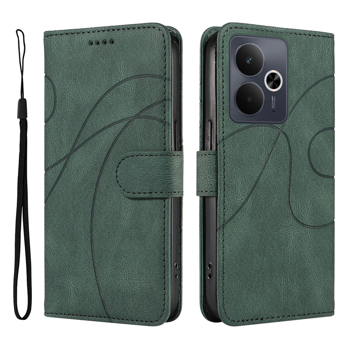 

Для Realme 14T 5G/Realme 14 5G Чехол-кошелек Кожаный чехол для телефона Подставка с дизайном изогнутых линий Green