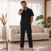 2Pcs/Set Casual Outfit for Men, Lapel Short Sleeve Shirt And Elastic Waist Loose Long Pants, Summer Ultra-Thin Ice Silk Outfit for Home And Daily Wear