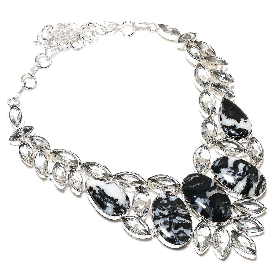 

Ювелирное колье из стерлингового серебра 925 пробы с натуральной зебровой яшмой и топазом 18 дюймов A8R60