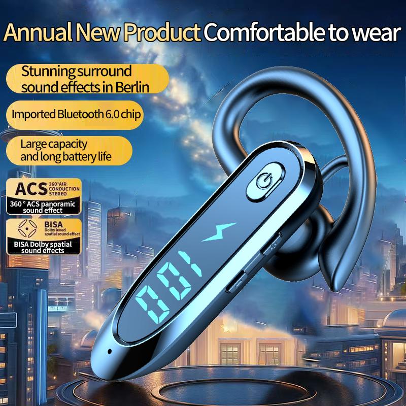 Bluetooth 6.0 Business Wireless Headphone Ear Hook Earphone 270° Rotation LED Display HIFI Stereo Noise Reduction Headset Sport Game Earbud