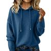 Women's Solid Color Hooded Drawstring Sweater - Long Sleeve Brushed Top