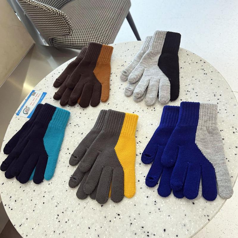 Touchscreen Gloves Korean Style Color Block Fingerless Cute Knitted Fleece Lined Thick Warm Winter Windproof Gloves