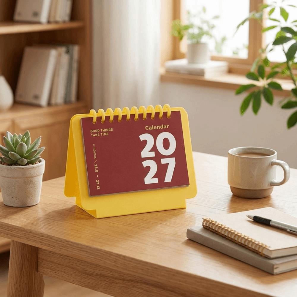 Portable 2027 Mini Desk Calendar Spiral Binding Daily Planning Calendar Agenda Planner