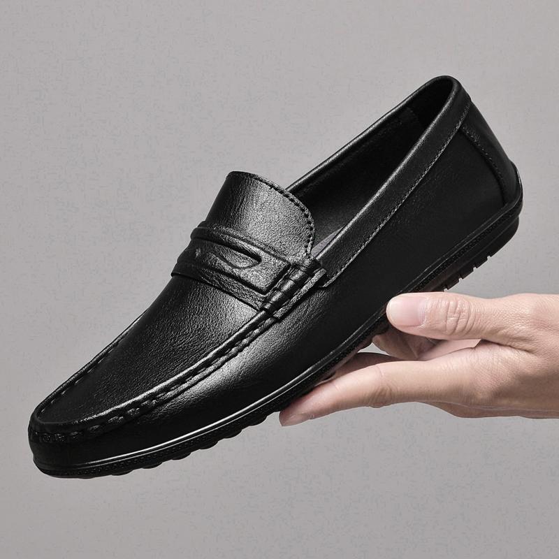 Fashion New Style Men Business Loafers Genuine Leather Slip On Flats Handmade Casual Shoes Formal Wedding Driving Shoes Breath Moccasins