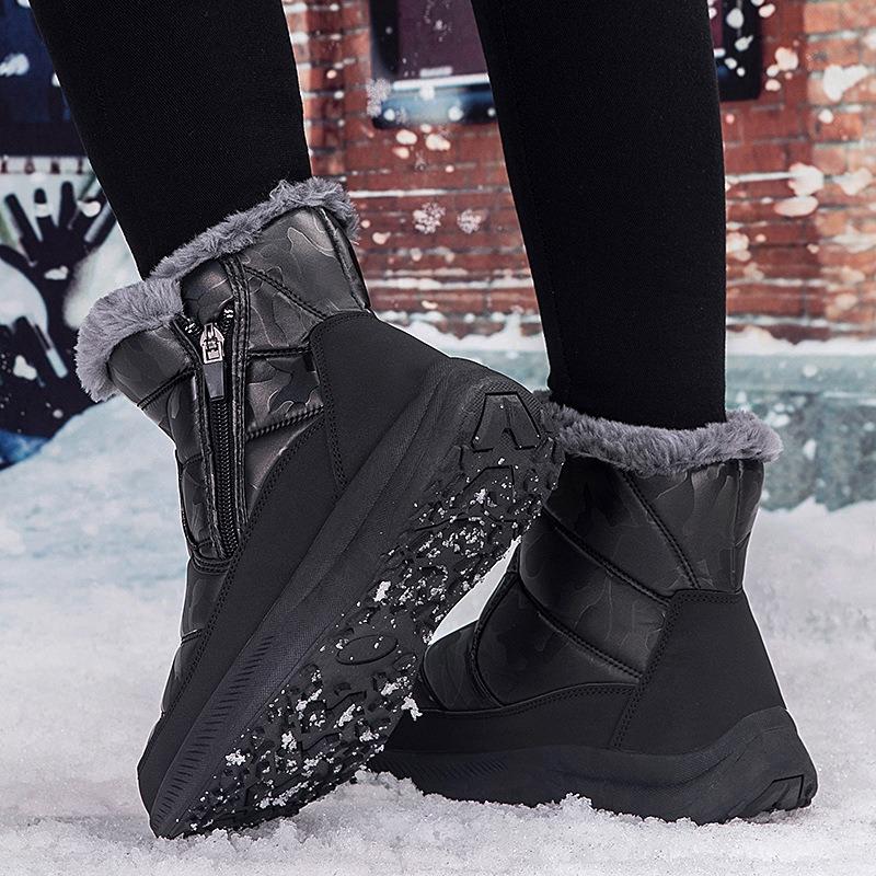 Große wasserdichte Schneestiefel mit seitlichem Reißverschluss für Damen, rutschfeste warme Baumwollstiefel für den Norden, hohe Baumwollschuhe, Schuhe für ältere Menschen, kurze Stiefel