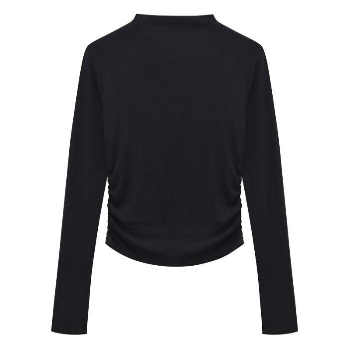 

Women s Spicy Girl Gray Ruched Slim-Fit Long-Sleeve Turtleneck Top for Autumn/Winter Medium чёрный