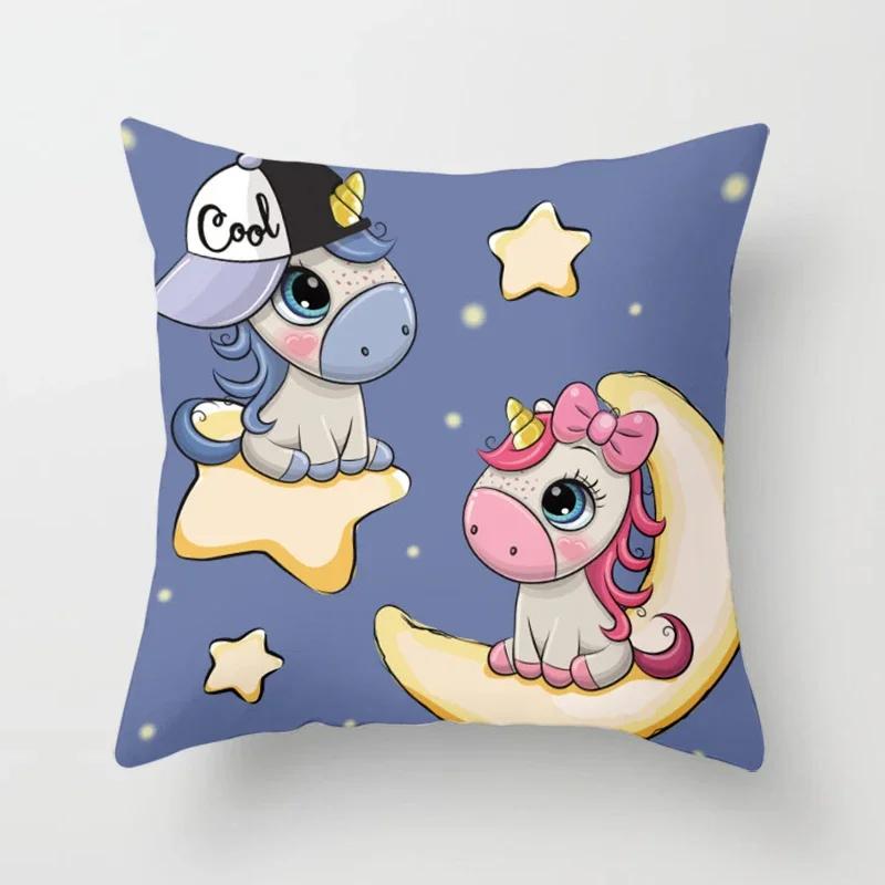 Cute Unicorn Print Pattern Square Pillow Polyester Cushion Cover Sofa Office Chair Pillowcase Simple Home Decoration