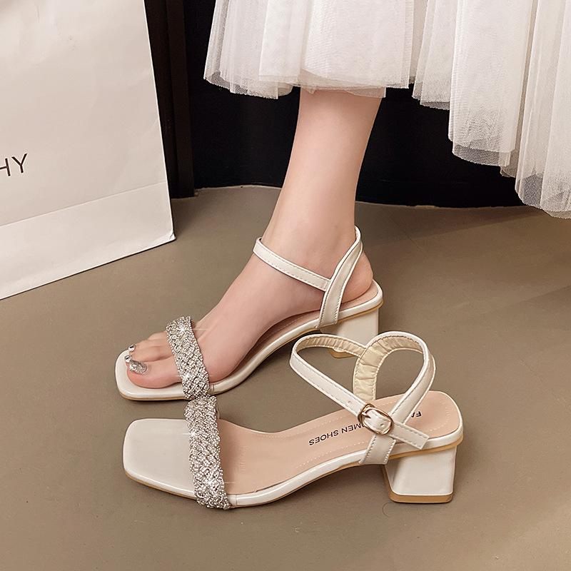 French beautiful thick heel sandals women's summer wear with skirt 2025 popular super hot new wedge heel high heel small sandals