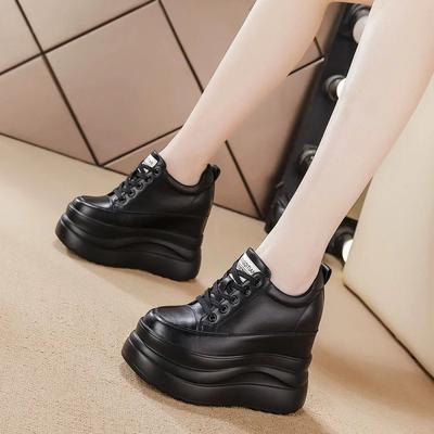 Fashion 13CM Cow Genuine Leather Lace Up Flats Women Chunky Sneaker Fashion Spring Autum Comfort Booties Shoe Ankle Boots Vulcanize