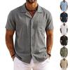 Herren Vintage Baumwoll-Leinen Hemd Locker geschnitten