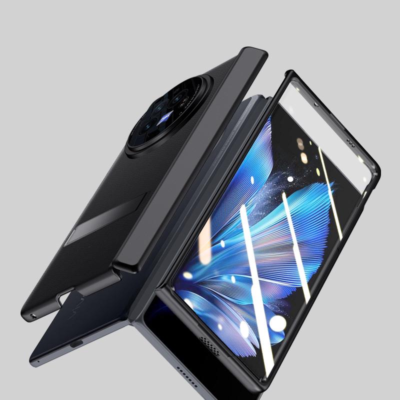 For Vivo X Fold3 Case Leather Coated PC Magnetic Kickstand Phone Cover with HD Screen Film