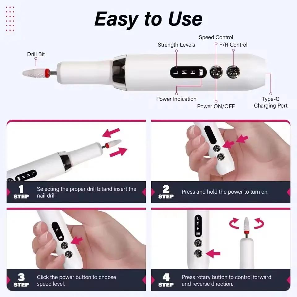 Electric Nail Polisher Drill Bits Professional Nails Grinding Polishing Dead Skin Removal Art Sanding File Pen Manicure Machine