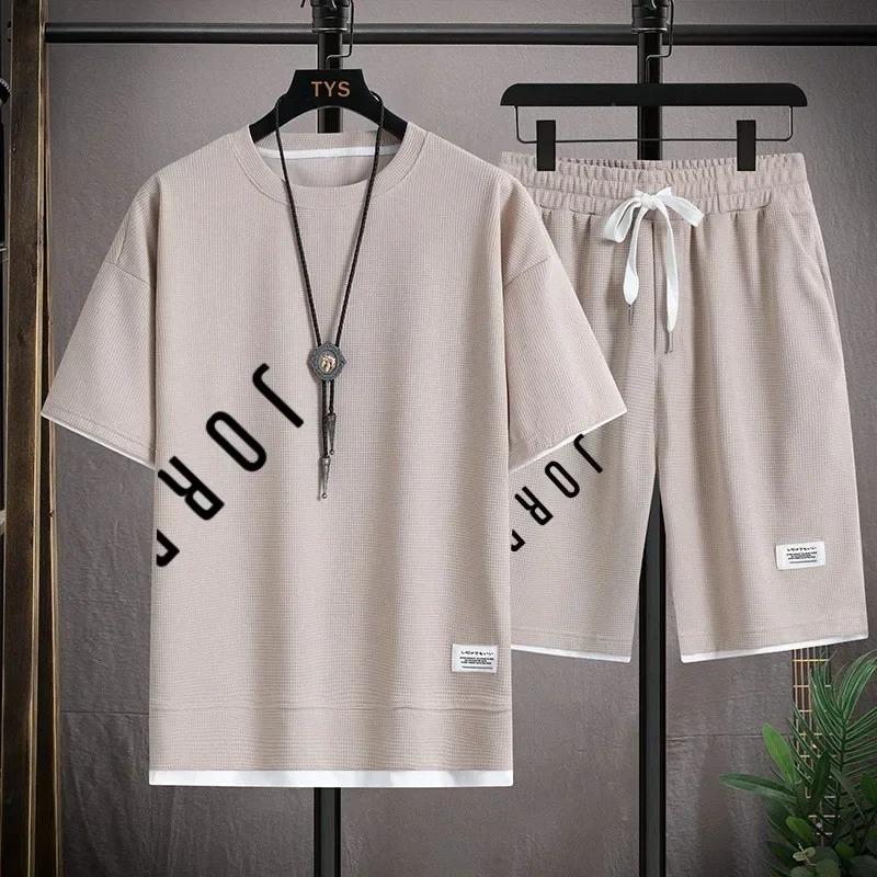 Summer T-blood men's short-sleeved shirt and shorts set fashionable casual sportswear personalized street quick-drying men's c