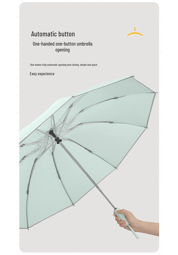 10-Rib 280T Pongee Automatic Three-Fold Inverted Umbrella with Silicone Strap Handle for Sun and Rain