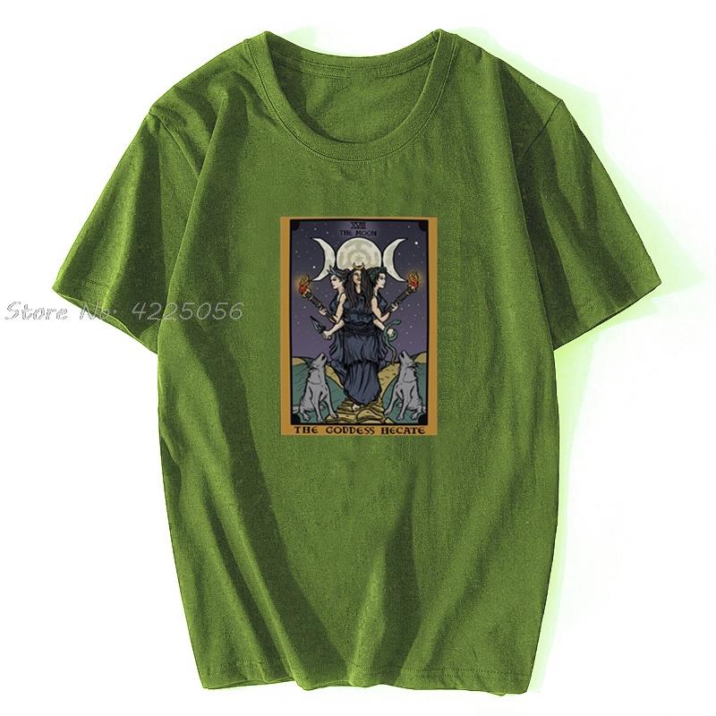 Triple Moon Goddess Hecate Witch Tarot Card Tshirt Hekate Statue Witchcraft Gift T Shirt Print Unisex Cotton Tshirt Tee Streetwear