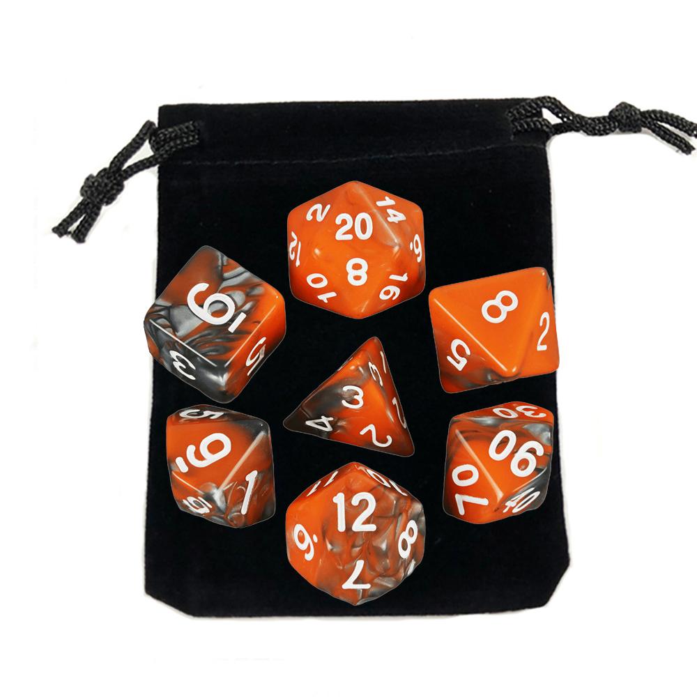 7-pack Dice with Carryall D4 D6 D8 D10 D D12 D20 Polyhedral Board Game Pieces