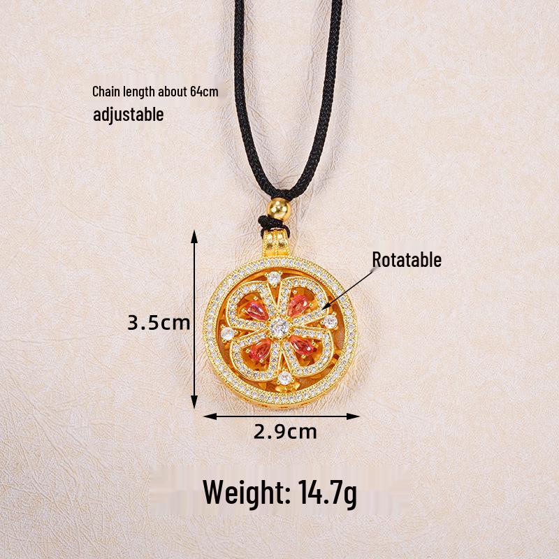Ancient Gold Sand Eight-Treasure Compass Blessing Necklace - Chinese Retro Copper Alloy Jewelry