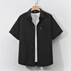 2022 Men's Japanese Style Casual Short Sleeve Loose Fit Shirt - Pure Color, Large Size