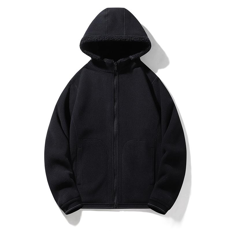 Autumn and Winter Hat-removable Cardigan Sweatshirt Men's Warm Top Plus Velvet Thickened Hooded Couples Wearing Double-sided Coats