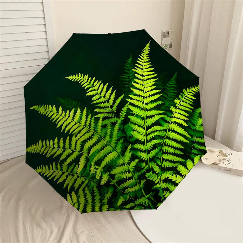 1pc Fern Leaf Automatic Folding Umbrella, Heavy Duty 8 Rib Iron Frame,  Suitable for Travel, Daily Use, Birthday, Decor Gift M0104093