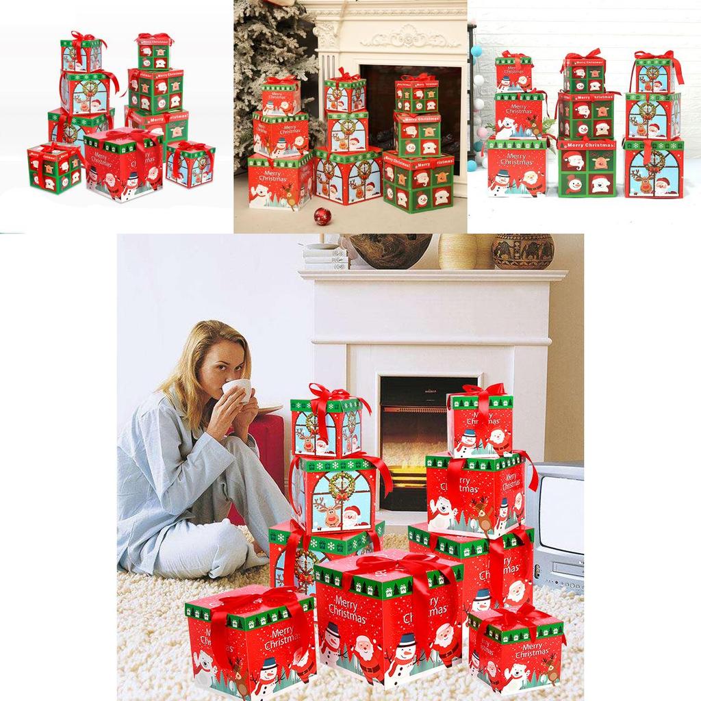 Delicioasă colecție de 3 cutii cadou premium mari pentru Ajunul Crăciunului, cu capac elegant și panglică