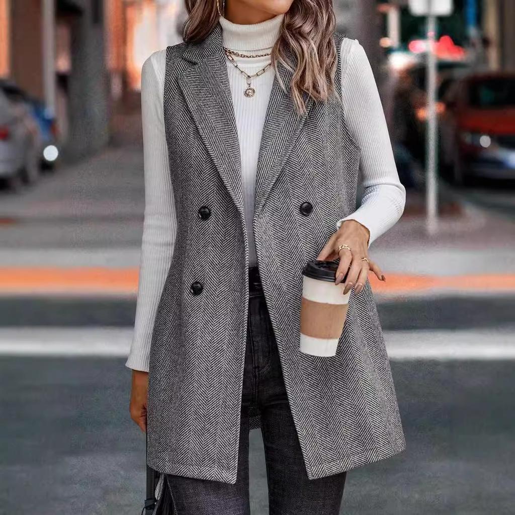 Women's Sleeveless Double Breasted Blazer Vest, Casual Slim Fit Suit Vest, Office Wear Tops