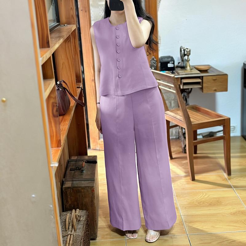 ZANZEA Женские топы без рукавов и брюки Летние костюмы-двойки M фиолетовый