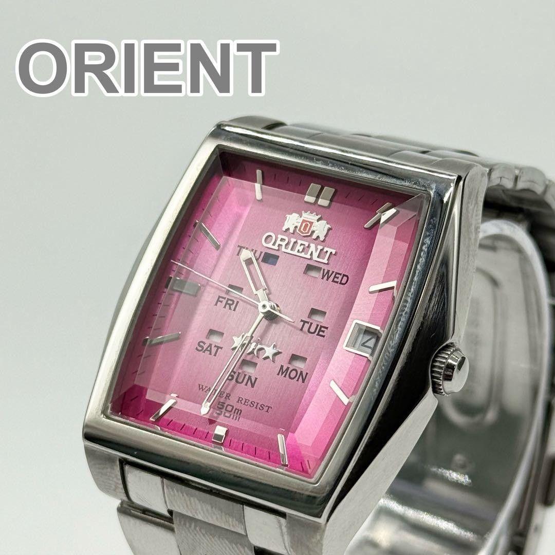 Rare ORIENT Pink Dial Square Day Date Quartz Orient