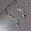 JWER Trendy Bling Moonstone Star Cross Pendant Necklace for Women Punk Hip Hop Star Chain CrystalNecklace Party Jewelry Gift
