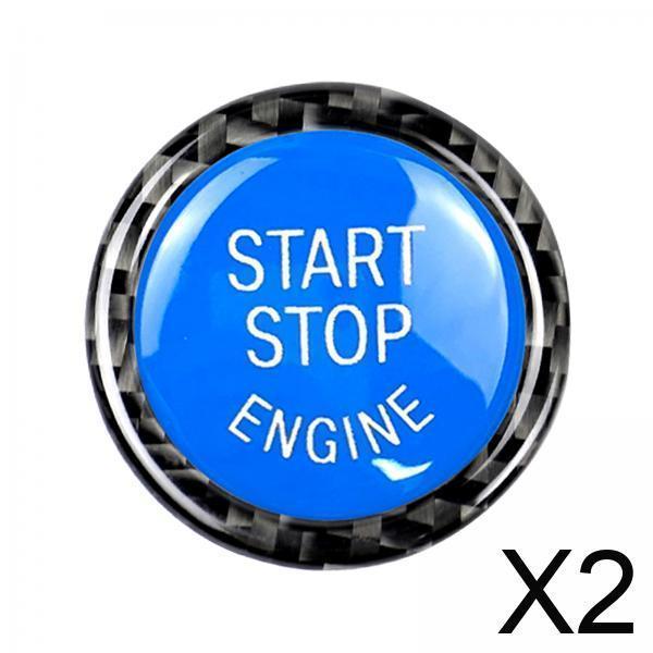 Protective Engine Start Stop Button Cover with Blue Carbon Trim Rings Kit for E90 E92 E93 320i Z4 E89 Car Accessories
