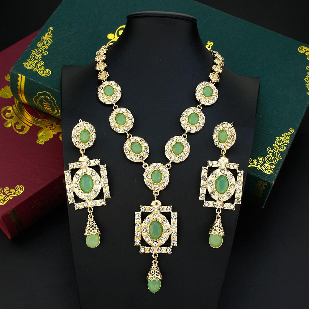 

Наборы ювелирных украшений для невесты золотого цвета для женщин, квадратный кулон, очаровательное колье, ожерелье, большие серьги-капли, ювелирные изделия мятный