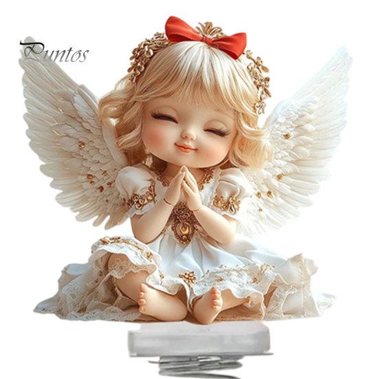 Small Angel Statues Girl Car Spring Ornament, 2D Double Sided Acrylic Dashboard Bouncing Cute Ornament Decor with Adhesive Base, Praying Figurine for