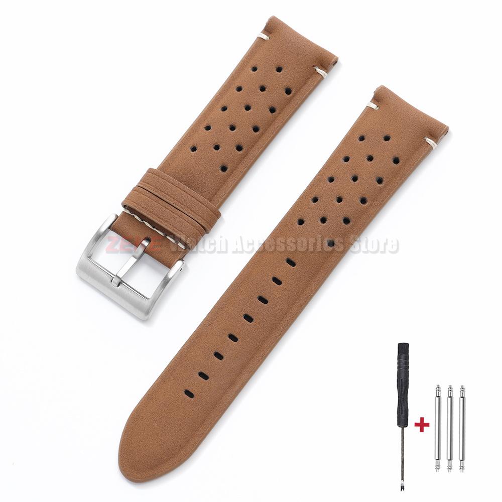 Breathable Porous Matte Leather Watch Band Quick Release 18mm 20mm 22mm Vintage Racing Leather Watch Straps for Seiko Wristband