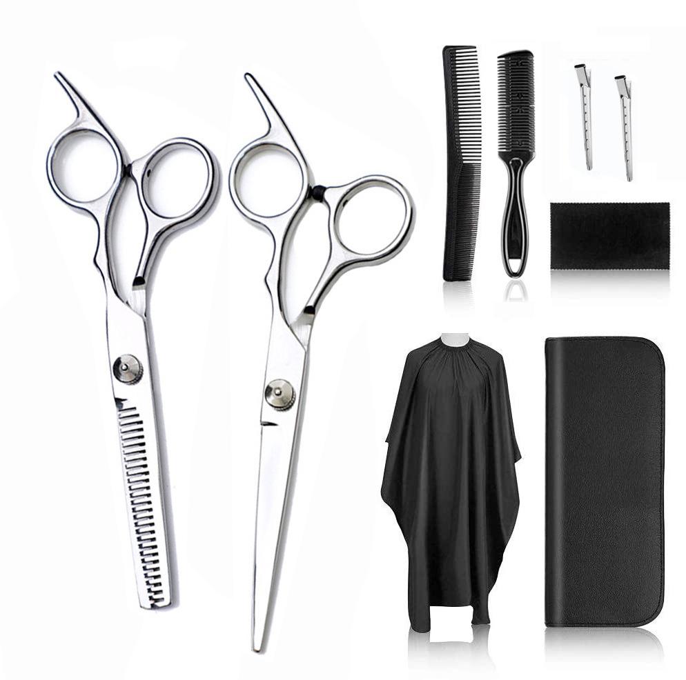Juego de tijeras de peluquería blancas de 6 pulgadas: Tijeras planas y dentadas para adultos y niños