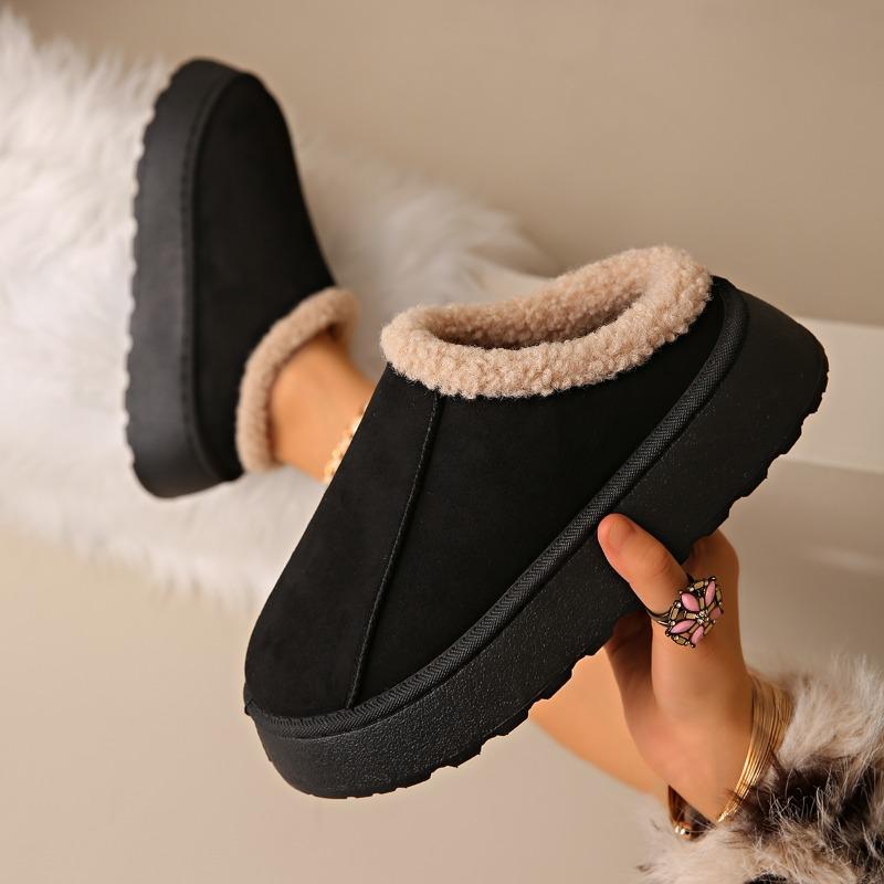 

Мода 2025 Зима Новые Пушистые Женские Тапочки Нескользящие Плюшевые Снежные Ботинки Женские Повседневные Платформа Уличные Теплые Плоские Хлопковые Туфли для Женщин 44 чёрный