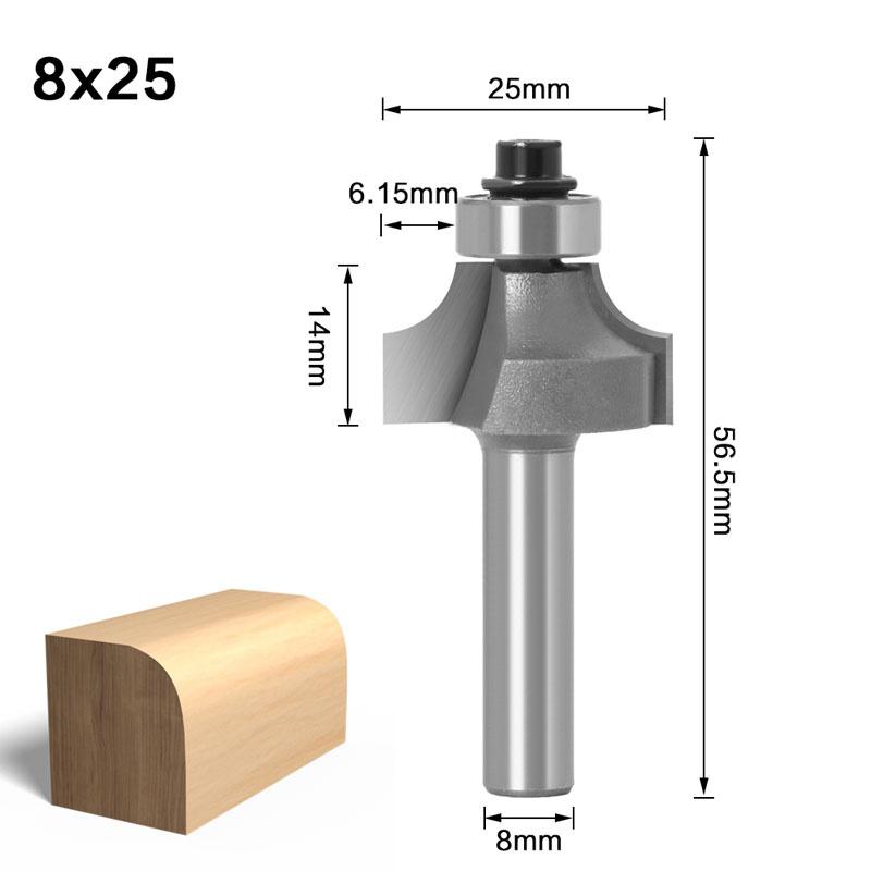 1Pc 8mm Shank Round-Over Router Bits for Wood Woodworking Tool 2 Flute Endmill With Bearing Milling Cutter Corner Round Over Bit