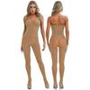 Ermeløse helkropps-elastiske bodyer for kvinner, silkeaktige gjennomsiktige bukser Glansende sexy jumpsuits