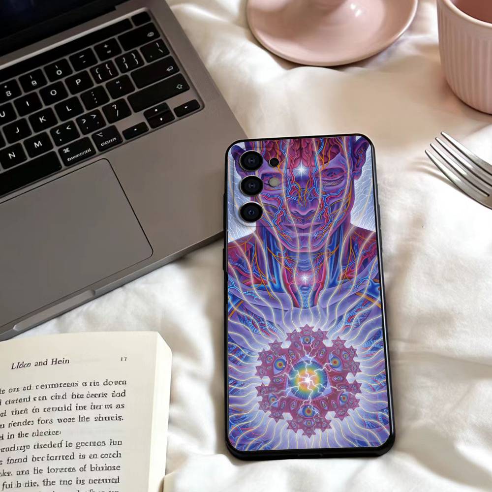 A-Alex Grey Trippy Phone Case For Samsung S25,24,23,22,30,21,10,9,Ultra,Plus,Lite,FE,4,5 G Soft Black Case
