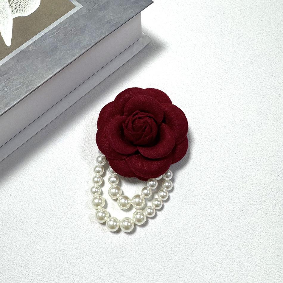 Luxury Handmade Camellia Pearl Fabric Brooch Pin: Three-Dimensional Flower Design