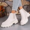 Fashion Women Ankle Boots Autumn Winter Classics Chelsea Boots Women Leather Platform Short Boots Outdoor Slip On Band Goth Shoes Women