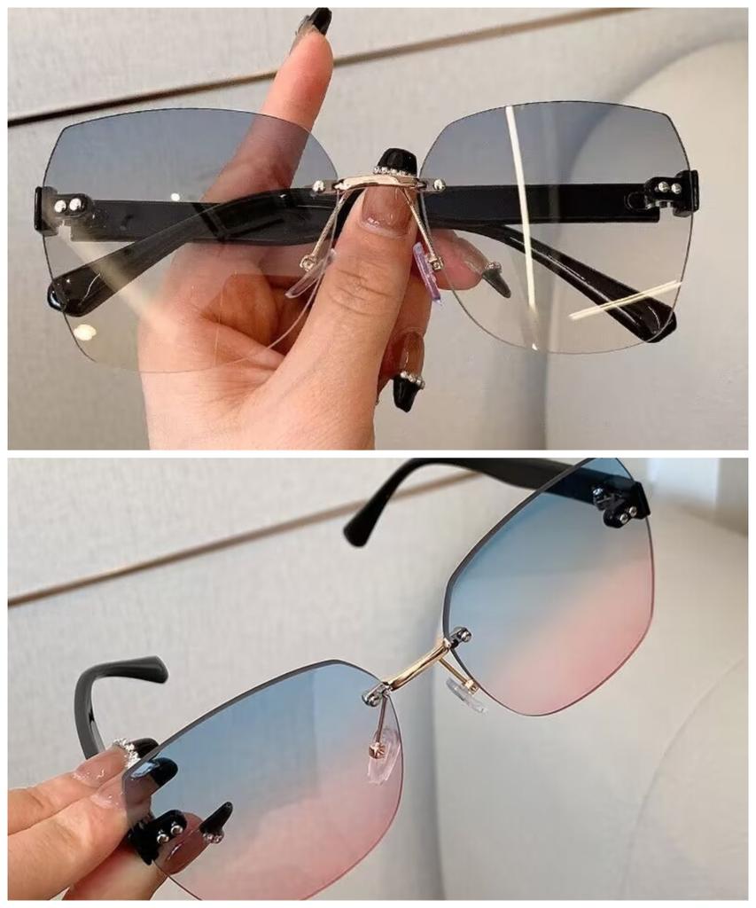 Fashion Rimless Beach Gradient Sunglass Original Lady Retro Branded Shades UV400 Eyeglasses