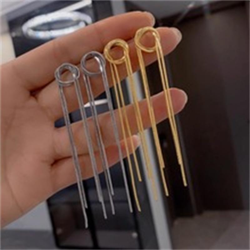 Luxury Aesthetic Gold Plated Geometric Long Tassel Earrings Stud for Women Ear Piercing Drop Wedding Party Jewelry Gift