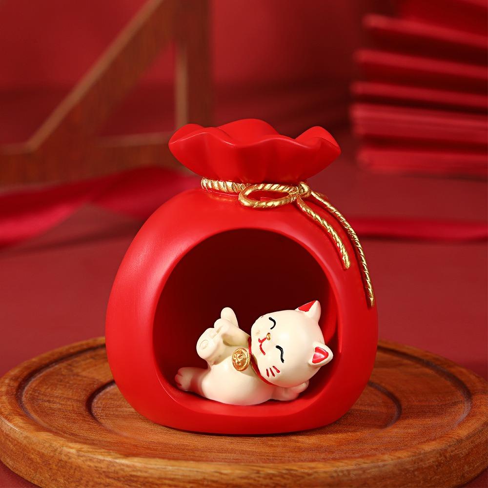 Creative Maneki-neko Ornaments Cartoon Chinese Style Fortune Cat Sculpture Crafts Resin Crafts Red New Year Decoration