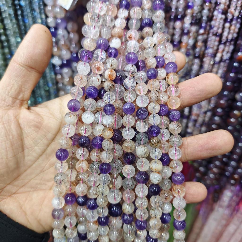 Purple Series Amethyst & Super Seven Crystal Beads: Round, Natural Stone, DIY Jewelry Accessories
