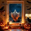 Weather Resistant Glass Ornaments Halloween Ghost Skeleton Grim Reaper Static Window Clings, Horror Break Through Spooky Theme Decals Decals,