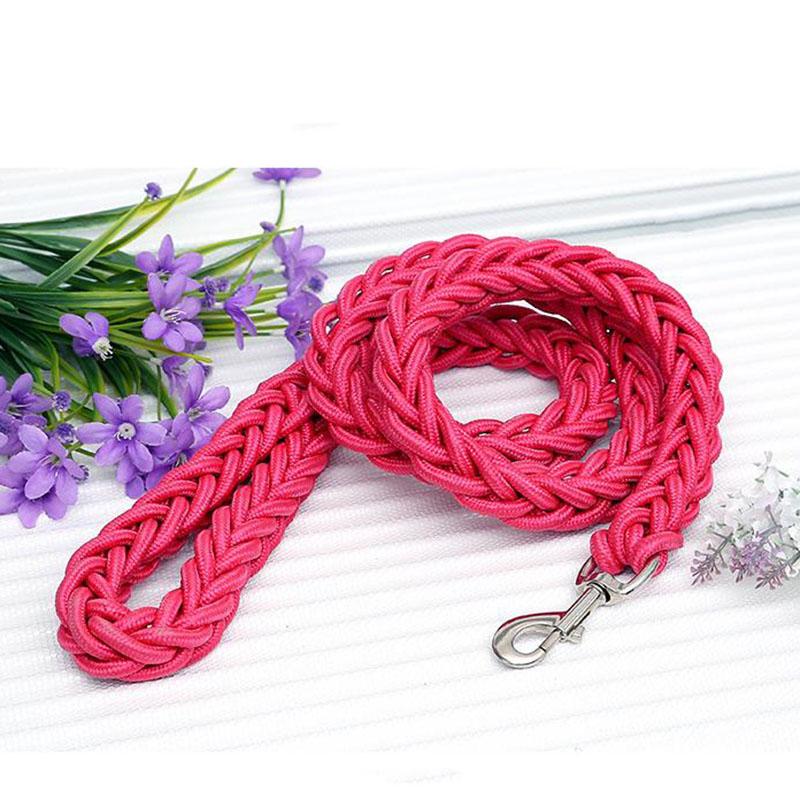 130cm Long Adjustable Large Dog Pets Leash Double Colors Canvas Double Row Nylon Dog Collar For Medium Large Dogs Pet Supplies Width.1CM розовый
