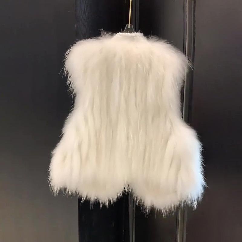 Women's White Faux Fur Vest Luxury Fluffy Sleeveless Winter Warm Waistcoat