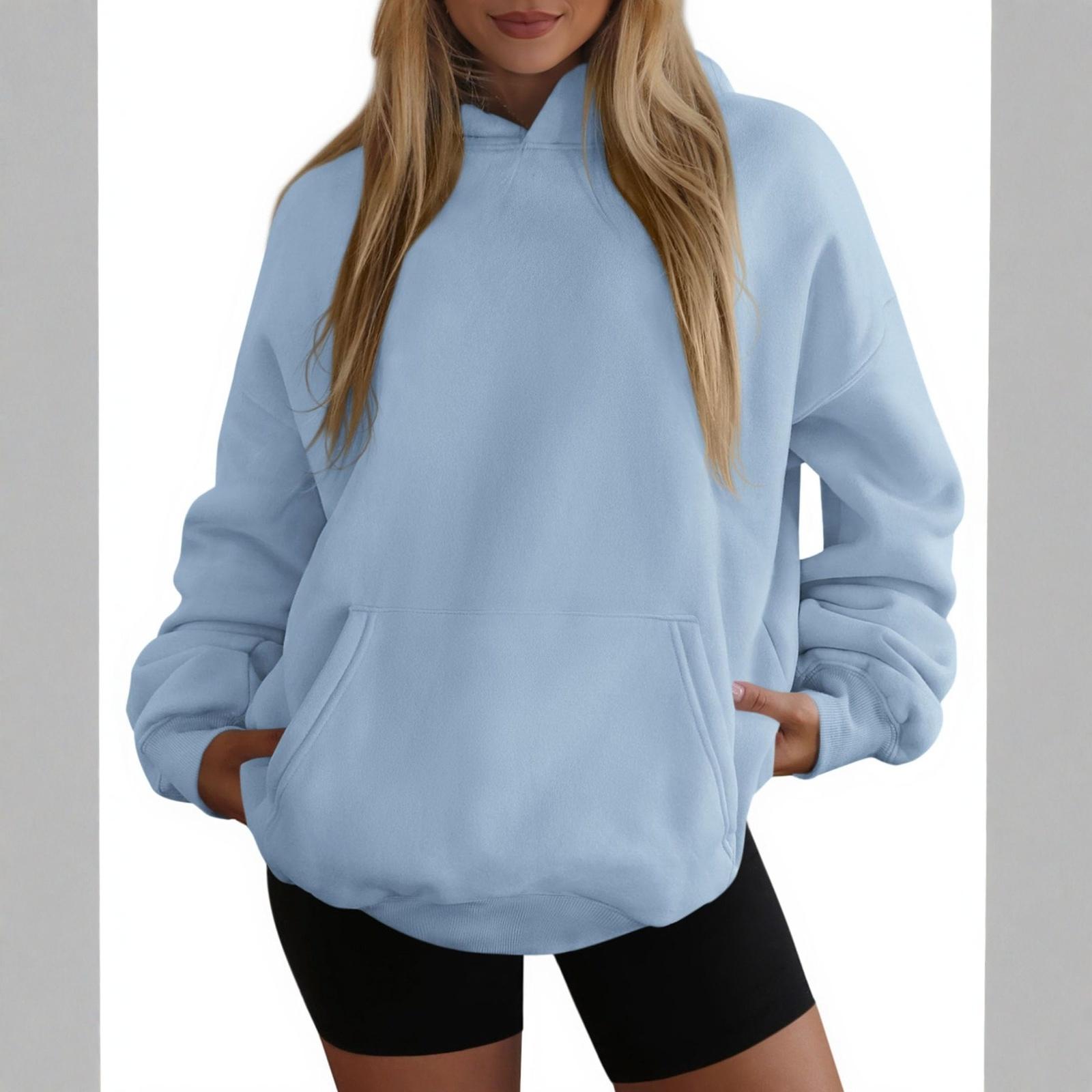 

Женская модная повседневная толстовка с капюшоном, однотонная, с карманом, с длинным рукавом XXL небесно-голубой